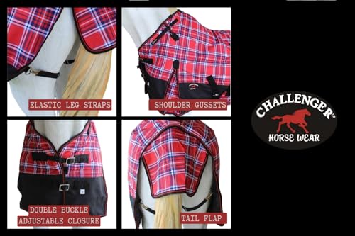 Challenger 1200D Turnout Waterproof Rain Horse Sheet Light Winter Blanket 374B - color: Red Plaid, size: 60 inches