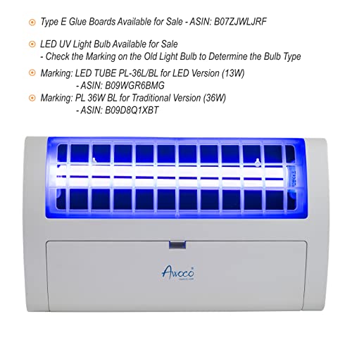 Awoco LED 13W 100V-240V Wall Mount Sticky Fly Trap Lamp for Capturing Flies, Mosquitoes, Moths and Flying Insects (Fly Trap + 6 Glue Boards) - size: Fly Trap Combo