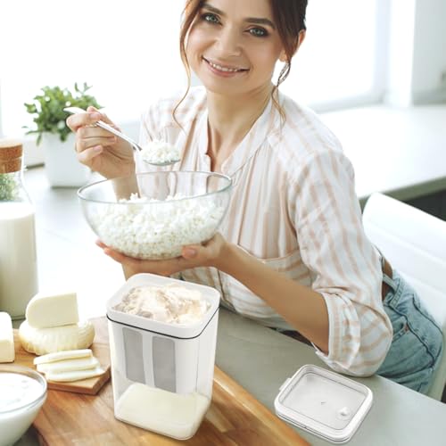 Greek Yogurt Strainer with Lid 1100ML(1.16Quarts) Yogurt Strainer Separator Multi Yoghurts Maker Strainers with Fine Mesh Bag Fits Nut Milk,Juice(white)