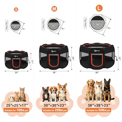 Siedihit Black Dog Cat Playpen, Puppy Pet Playpen Indoor for Small Dog | Crate Tent Cage Outdoor, Portable Pop Up Dogs Enclosure Kennel with Carrying Case for Dogs/Cats/Rabbits - color: Black