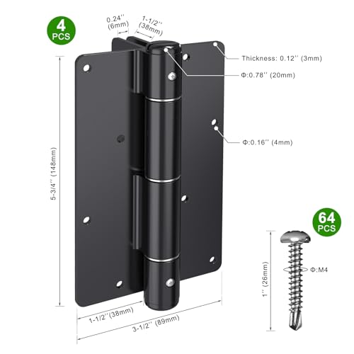 Insaga 5-3/4" Self-Closing Gate Hinges Heavy Duty Black E-Coated, 4 Pack | Carbon Steel, Rust-Proof E-Coat, 4-Side Mount for Pool/Yard, Self-Close Spring, No Adjustment Needed, 30 Lbs Capacity - color: 4Pack