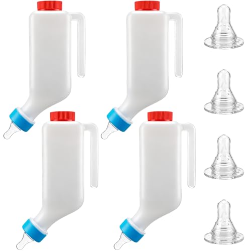 4 Sets Lamb Goat Feeding Bottles with Silicone Nipples, Thickened Heavy Duty Upside Down Hanging with Measurement Marks, Livestock Nursing Bottle for Lamb Goat Fawn Puppies Farm Use (500ml) - size: 500ml