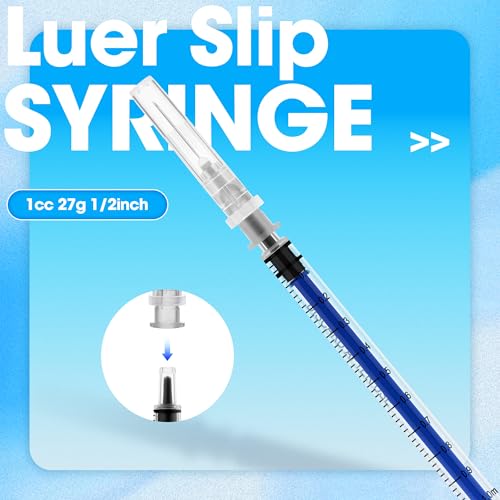 1mL/cc Disposable Luer Slip Syringe 27G 1/2 inch for Lab Use, Individually Wrapped, Pack of 50 - style: 1ml-27G-0.5" (Luer Slip)