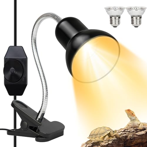 Reptile Heat Lamp UVA/UVB Light with Stepless Dimming, 360 Rotatable Gooseneck Clip-On Heating Lamp for Turtle Tank Bearded Dragon Snake Lizard Tortoise Hermit Crab Includes 25W and 50W Bulbs (Large) - size: Large