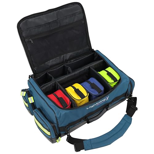 Lightning X Fully Stocked X-Tuff Modular Oxygen Trauma Bag w/Removable Organizer Pouches for EMS/EMT + First Responder - Blue - color: Blue
