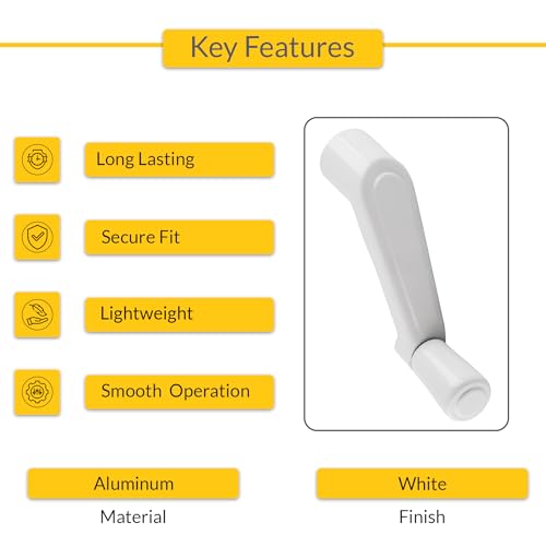 Brixwell Crank Handle White Aluminum 3/8 Inch Spline, 2-11/16 Inch Length, 1-1/2 Inch Height, 9/16 Inch Knob Diameter, Durable Window Hardware Replacement for Smooth Operation and Secure Connection