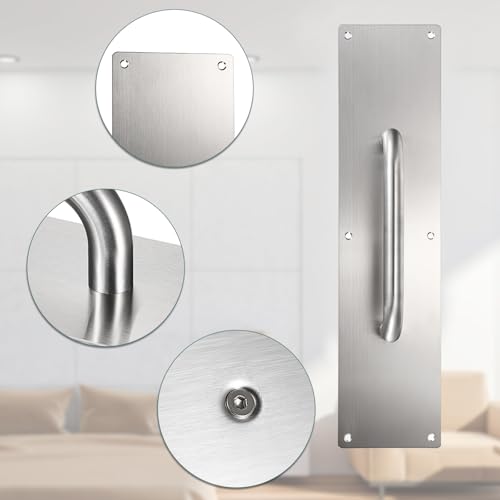 Sumnacon 1 Set 16" Stainess Steel Door Handle Pull Push, Silver | Heavy Duty Gate Handle Bar for Home/Office/Warehouse/Public,Suitable of Wooden/Composite Door with Screws,Brushed - color: Silver