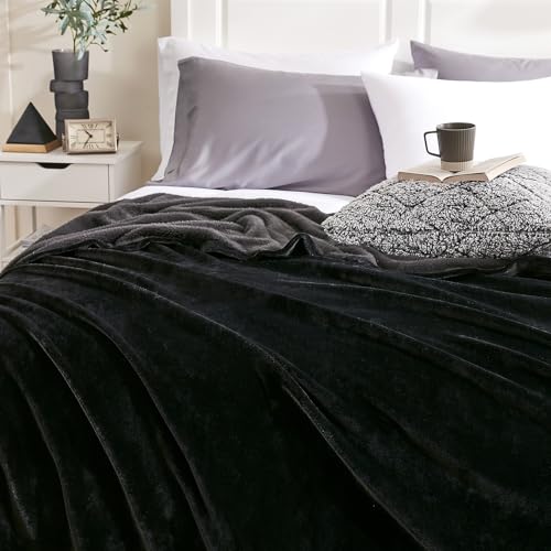 Hansleep Throw Black Fleece Blanket, Soft Flannel Bed Blanket | Fuzzy Cozy Blanket 50x60 Inches, Multi-use for Bed, Sofa, Couch, Travel, Camping, All Season Warm Lightweight Cover - color: Black, size: Throw (50x60 Inches)