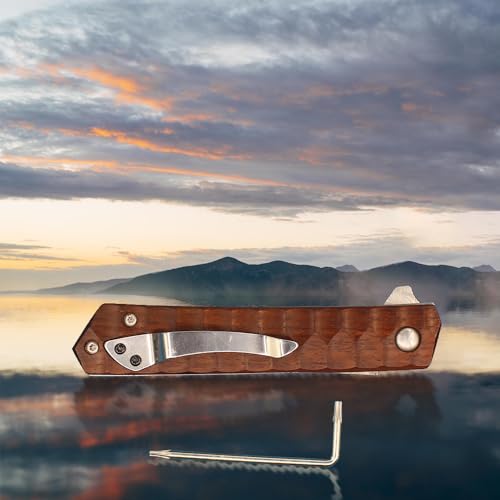 allvin R8406 Damascus Flipper Knife VG10 Damascus Steel Tanto Point Blade Rosewood with Steel Sheet Handle Outdoor Fishing EDC Pocket Knives
