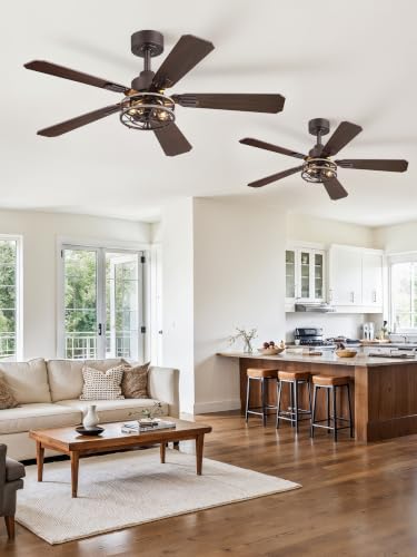Fanbulous 42 Inch Farmhouse Rustic Caged Ceiling Fan with Lights, 2 Pack | Double-sided Color Blades , APP/Remote Control ,6-speed Wind & Reversible Function, Quiet, Timer, Oil Bronze - color: Oil Bronze