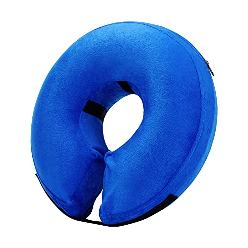 Inflatable Dog Cone Collar for After Surgery, Doggie Neck Blow up Donut Recovery ECollar, Soft Adjustable Dog Cone for Small Medium Large Dogs and Cats - color: Blue, size: X-Large (Neck: 18"-24")