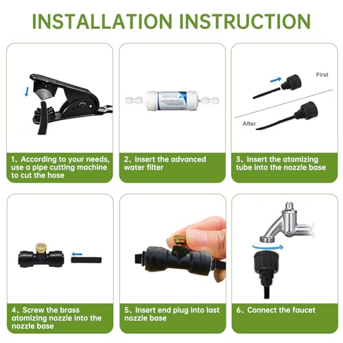 Funpynani 50FT Outdoor Misting Cooling System‌ - Patio Garden Kit with ‌Brass Nozzles & UV Tubing‌, DIY Install for ‌Pool, BBQ, Greenhouse‌, Water-Saving High Pressure Cooler - size: 50FT