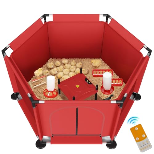 Brooder Box for Chicks, All-in-One Chick Starter Kit, Stainless Steel Frame Baby Chicken Brooder Playpen with Heater, Perch, Feeder & Waterer Set, Up to 30 Chicks, Hexagon Style