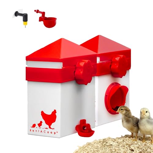 RentACoop Chick2Chicken 2.5lb Medium Port Feeder and 64oz Drinker Set