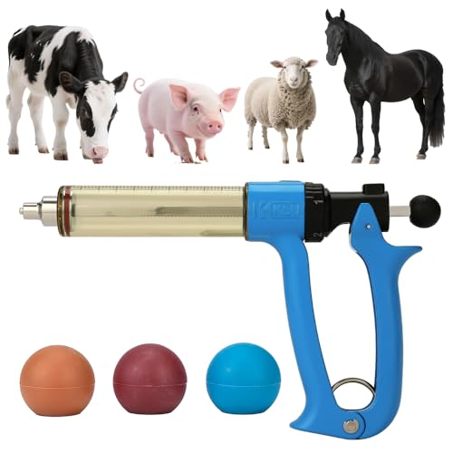 50ml Semi-Auto Repeating Livestock Syringe Gun, 5 Dose Settings | Ergonomic Grip, Clear Barrel & Luer Lock, Vet Injector for Cattle, Horses, Goats, Sheep & Pigs - color: Blue50ML