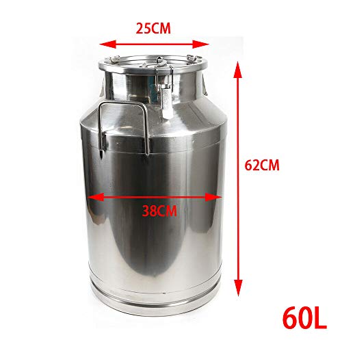 Milk Can with Sealed Lid, Stainless Steel Milk Transport Cans Wine Pail Bucket Tote Jug Pot Oil Liquid Storage Barrel with 2 Handles Sealed Silicone Anti-Leak Ring Lock Belt 60L 15.85 Gallon - color: 60l