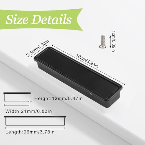 Flush Mount Door Pull 2Pcs Zinc Alloy Recessed Door Handle Hardware Brushed Pocket Hidden Edge Pull for Closet Pocket(Black) - color: Black-2pcs-B (Bottom Mount)