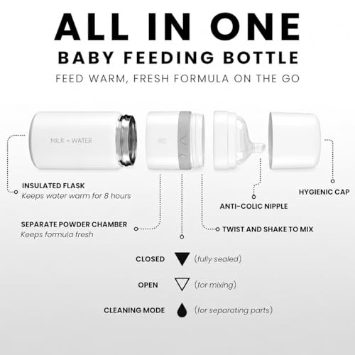 MILK & WATER Stainless Steel All-in-One Baby Bottle with Anti Colic Nipple - color: Arctic White, style: Bottle, 9oz, Medium Flow