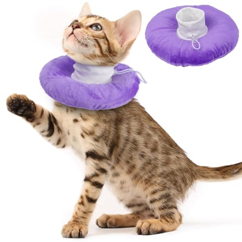 Cat Cone Collar Soft, Adjustable & Lightweight Kitten Elizabethan e Collar to Stop Licking After Surgery, Ideal for Wound Recovery, Durable & Machine Washable, Purple Small - color: Purple, size: Small(Neck:5.9")