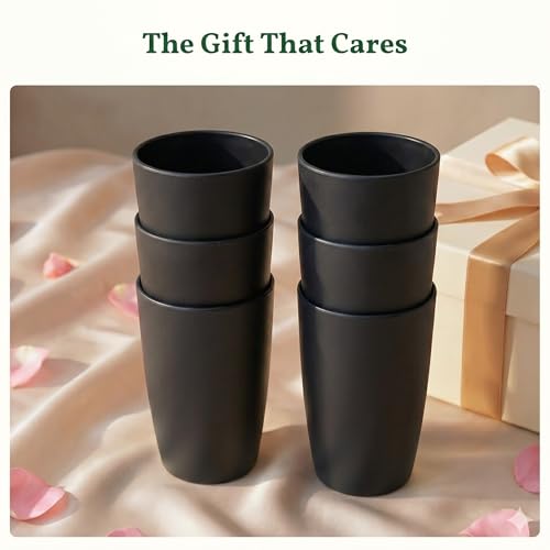 Homienly Kitchen Cups 20oz Wheat Straw Cups-6 pcs Lightweight cups Unbreakable & Reusable Glassware Set Stackable for Party,Camping,Picnic-Black - color: Black, size: 20 Ounces
