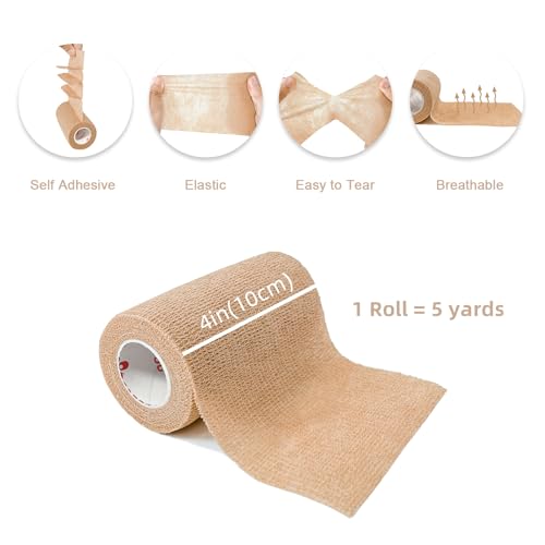 CARBOU Self Adhesive Cohesive Bandage Wrap 8 Pack 4x5yd Cohesive Tape Beige | Self Adherant Non-Woven Wrap Rolls, Atheletic Tape for Wrist, Ankle, Hand, Leg, Premium-Grade Medical Stretch Wrap - color: Beige, size: 8 Count (Pack of 1)