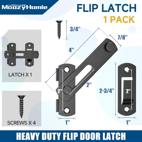 4 Inch Flip Latch Gate Latches, 180 Degree Flip Barn Door Lock Latch, Heavy Duty SUS304 Stainless Steel Flip Sliding Latch, Bolt Buckle Lock for Barn Wood Fence Sliding Doors, Black, 1 Pack - color: Matte Black