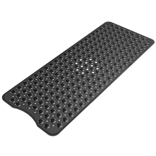 AmazerBath Shower Mat Non Slip 40 x 16 Inches, Shower Stall Mats with Suction Cups and Drain Holes, Non Slip Bath Mat for Tub for Elderly & Kids, Clear Black - color: Black, size: 40" x 16" (Rectangular)