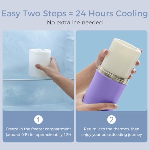 Momcozy 22oz Portable Breastmilk Cooler for 24H Outdoor, Newborn Essentials | 24 Hours & 360° Surrounded Cooling, 2 Extra Baby Bottles for Better Storage, Life Saver for Working Mom, Hassle-Free Cleaning - color: Purple