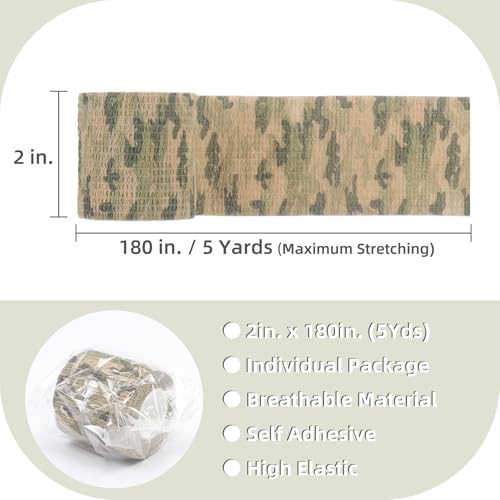 IndigoCase 6 Pack Self Adhesive Bandage Wrap 2 Inch x 5 yd Elastic Tape | CAMO-Grass Color Elastic Bandage Wrap, Vet Wrap, Small Bandage for Kids, Fingertip, Wrist, Dog, Pets - color: Camo-grass, size: 2 Inch - 6 Pack