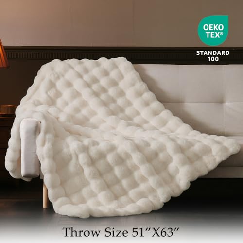 BENVWE Faux Fur Throw Blanket for Couch - Thickened Fluffy Soft Bubble Blanket for Living Room Home Decor - Mothers Day Birthday Gifts for Women Men, Cream White, 50" x 60", 1300GSM - color: Cream White, size: Throw(50" x 60")