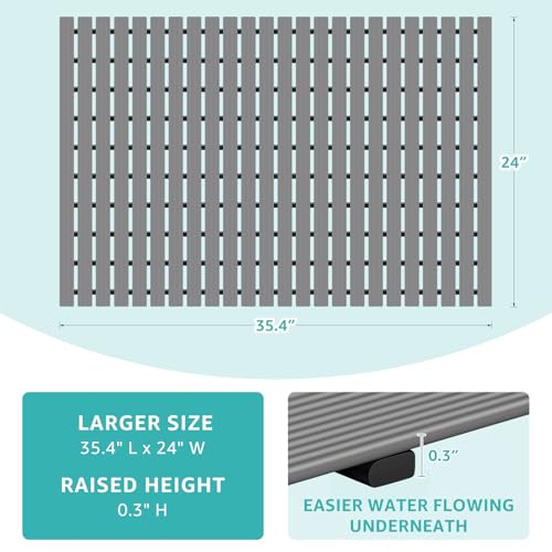OTHWAY Large Shower Mat, 35.4 x 24 Inch No Suction Cup Shower Mat Non Slip, Quick Drain Large Non Slip Shower Mats for Inside Shower, Heavy Duty Curlable PVC Shower Floor Mat, Dark Grey - color: Dark Grey