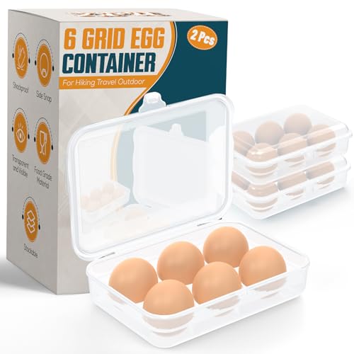 ZPU Egg Holder Camping, 2Pcs 6 Grid Egg Container, Plastic Egg Carrier for Camping Picnic Travel Outdoor Refrigerator Kitchen, Protective Egg Storage Case, Clear White - color: 2pcs-white