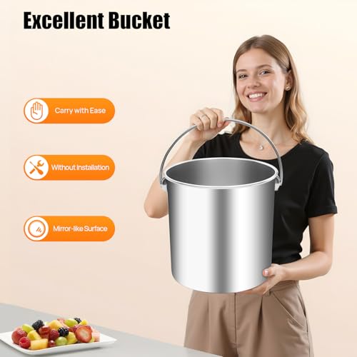 Stainless Steel Bucket, 20L Stainless Steel Food Bucket Stainless Steels Handle Pail Buckets Milk Buckets with Lid for Commercial Home Use (20L) - size: 20L