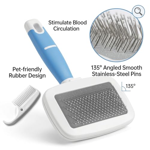Dog Brush for French Bulldog, French Bulldog Brush for Shedding, Skin Friendly Frenches Bulldogs Brushes for Grooming, Slicker Brushes for Dogs and Cats, Effectively, Blue