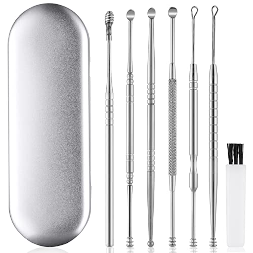 Ear Wax Removal Kit Ear Wax Cleaner Ear Wax Remover Silver | 6 Pcs Ear Cleaner Stainless Steel Ear Cleaning Kit Spoon and Curette for Adults Reuse Daily Home and Travel Use - color: Silver