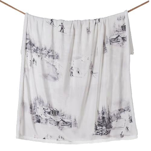 Paseo Road Indigo Hill by HiEnd Accents Ski Toile 54x68 Throw Blanket | Snow Mountain, Pine Tree, Ski Season Print, Cabin Lodge-Style Fleece Blanket for the Couch, Sofa, Bed, or Camping - color: Ski Toile