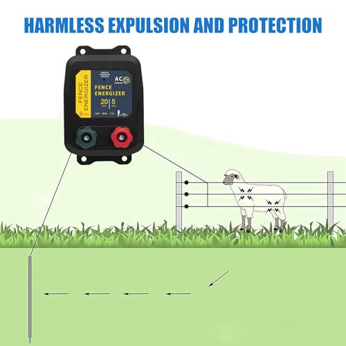 Electric Fence Charger, 5 Mile Plug in Electric Fence Energizer, for Preventing to Prevent Bears, Raccoons, Skunks Intruding - color: BLACK, size: 5 MILE