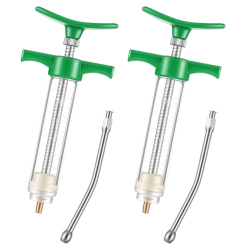 Threlaco 10ml 2 Pcs Drench Gun for Goats, Sheep & Cattle, Green | Reusable Small Goat Drench Syringe, Adjustable Veterinary Medicine Feeding Syringe, Continuous Dosing for Livestock, Horse - color: Green, size: 10ml