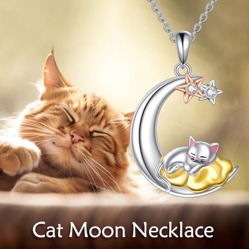 Snake Moon Necklace - 925 Sterling Silver Moon Pendant Necklace - Snake Jewelry for Women - style: Cat