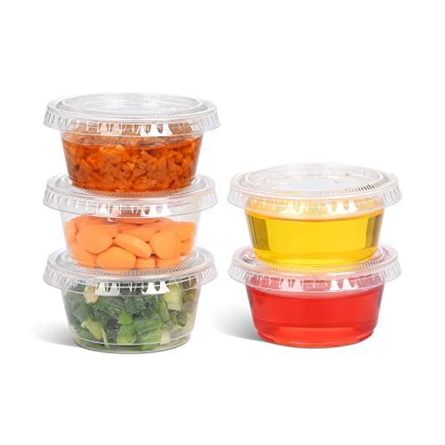 Clear Disposable Plastic Portion Cups with Leakproof Lids | 2 Oz, 100 Sets | BPA Free, Recyclable Jello & Dipping Sauce Cups - style: 2 OZ