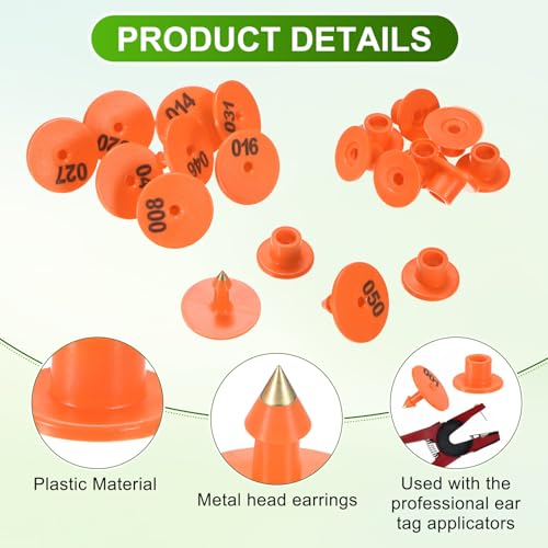 M METERXITY 100-Pack Cattle Ear Tags 001-100 Number, Plastic Round Livestock Tags with 2 Ear Label Needles for Cows/Sheep/Cattle/Pig, Farm Animal Identification Markers [Orange] - color: Orange
