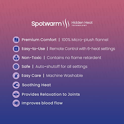Hidden Heat Electric Couch Cushion Warmer by Spotwarm; Wireless RF Remote, Microplush Flannel Heated Seat, Single User Bed Warmer, Pet Bed Warmer - 17” by 20” - size: 17" by 20"