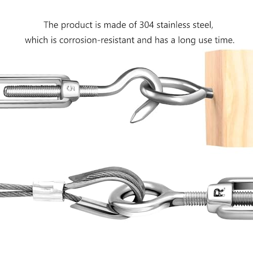 TooTaci 10 Pack M5 Turnbuckle, 304 Stainless Steel Turnbuckle Hook and Eye | Turnbuckles for Cables Wire, Turn buckle Tension Cable Tightener, Turnbuckle Wire Tensioner Kit for Sun Shade, Light Hanging - size: M5 OC-10Pcs
