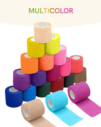 FriCARE Self Adhesive Bandage Wrap, Medical Tape in First Aid Kit | Elastic Cohesive Bandages for Sports/Vet/Wrist Ankle Wounds, 2 Inches X 5 Yards, Latex-free 6 Rolls, Xtra Fiesta - color: Xtra Fiesta