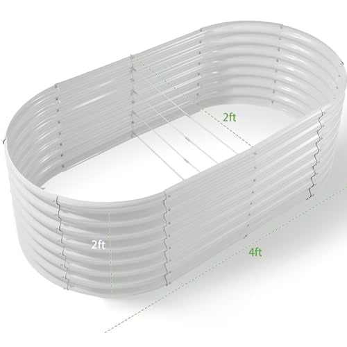 Land Guard 24“ Tall 4×2ft Galvanized Raised Garden Bed Kit, Galvanized Planter Garden Boxes Outdoor, Oval Large Metal Raised Garden Bed for Vegetables(Pearl White, 4×2×2ft) - color: Pearl White, size: 4×2×2ft
