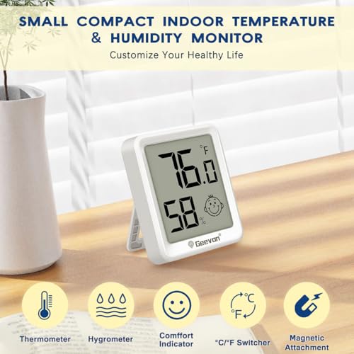 Geevon 6 Pack Mini Digital Hygrometer Gauge Indoor Thermometer – LCD Monitor Temperature with Comfort Index,Outdoor Humidity Meter for Home House Office Garden and Cellar - size: 6 pack, style: Modern
