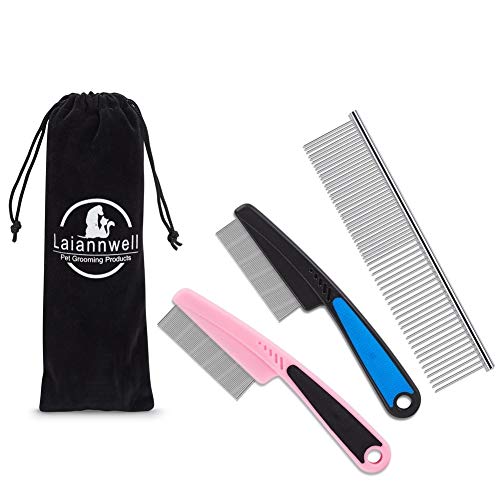 Cat Combs,Pet Comb Laiannwell Professional Grooming Comb for Dog/Cat/Small Pets(3 Packs)