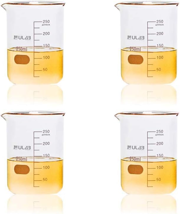 ULAB Scientific Glass Beaker Set, Vol. 250ml, 3.3 Borosilicate Griffin Low Form with Printed Graduation, Pack of 4, UBG1015 - style: Vol.250ml,Pack of 4