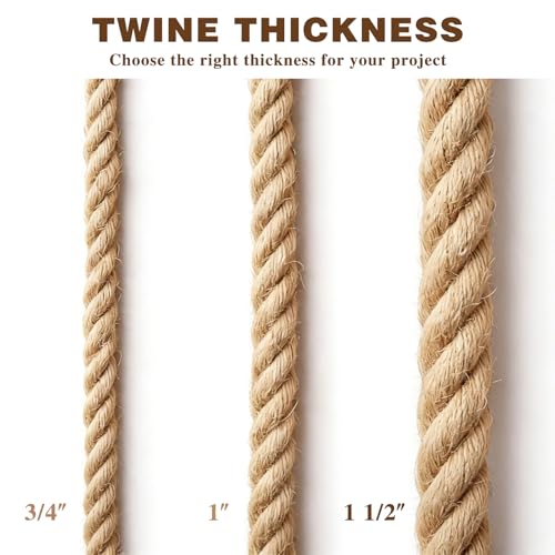 1 1/2 Inch x 50ft Jute Rope Natural Thick Heavy Hemp Rope Nautical Ropes Twisted Manila Rope for Crafts, Climbing, Bundling,Anchor, Hammock, Nautical, Cat Scratching Post, Tug of War, Decorate - size: 1 1/2 Inch x 50 Feet