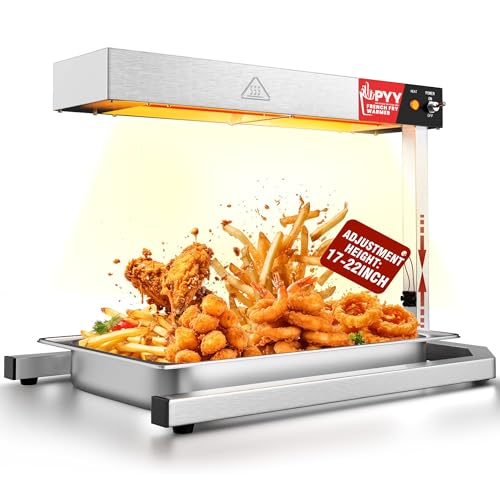 PYY French Fry Warmer - 500W Food Heat Lamp with U Shape Base Stand Stainless Steel Commercial Fry Warmer for French Fries Electric Heating Radiation, Adjustable Height, Silver - size: 18L Adjust Height